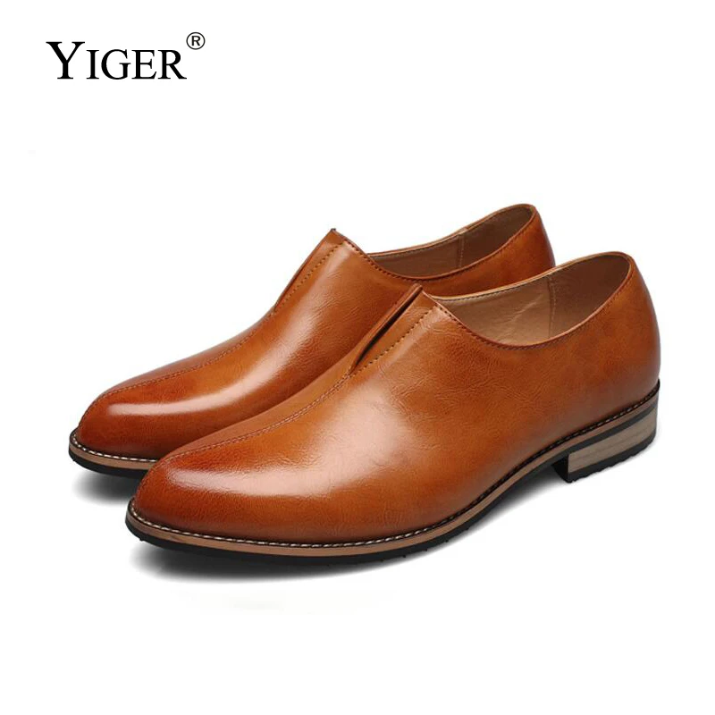

YIGER New men Derby shoes dress shoes man British retro pointed toe slip-on casual shoes Breathable men's low shoes business 269