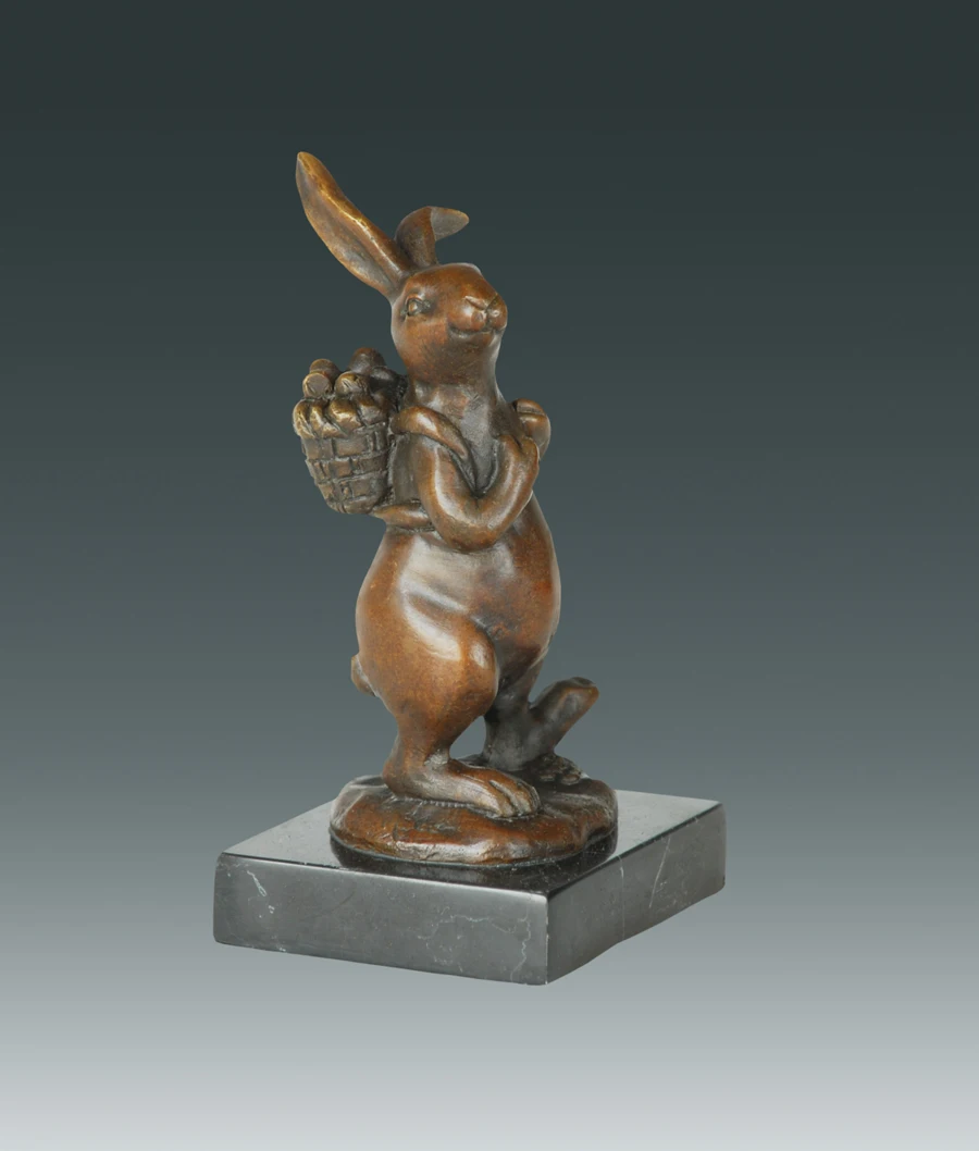 

Vivid Bronze Rabbit feng shui Lucky Birthday Gift Chinese zodiac rabbit bronze statue Little rabbit back basket