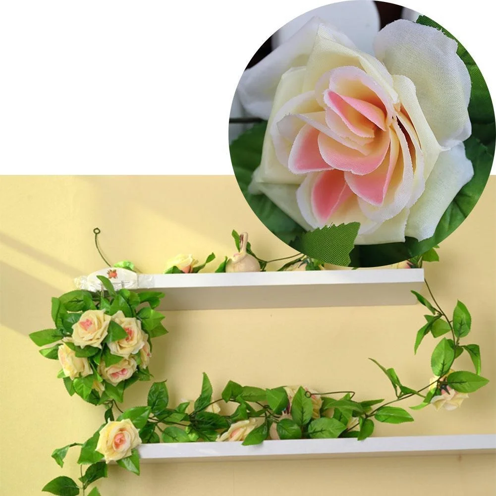 Ghirlanda Di Rose Artificiali Seta 2,5 Mt Con Foglie Edera Per Decorazioni Casa - Rossa - 3