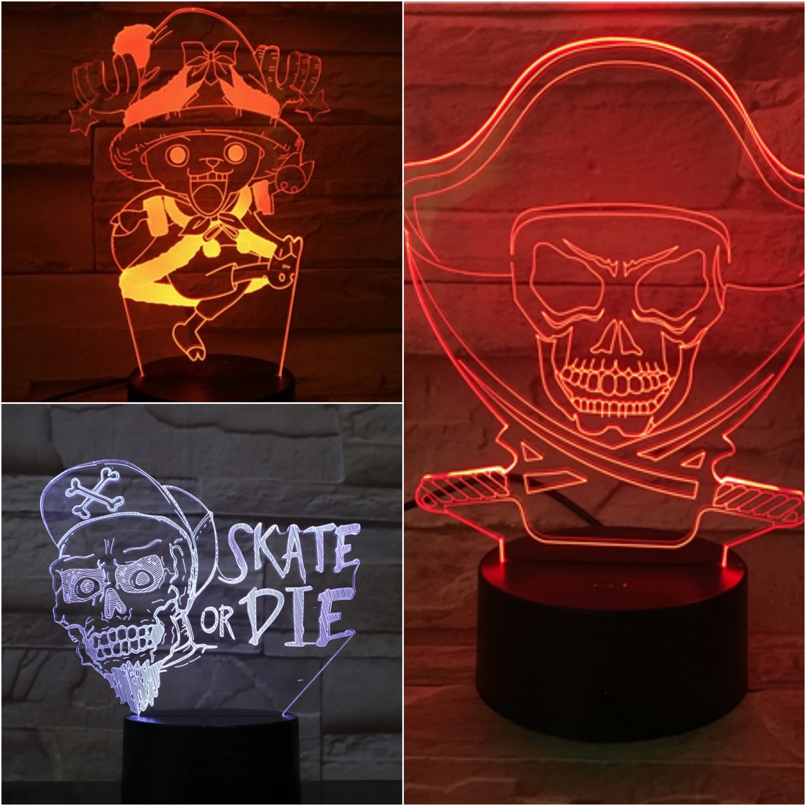 

USB 3D LED Night Light ONE PIECE Multicolor RGB Tony Chopper Children Kids Gift Baby Nightlight Buggy Table Lamp Bedroom Neon