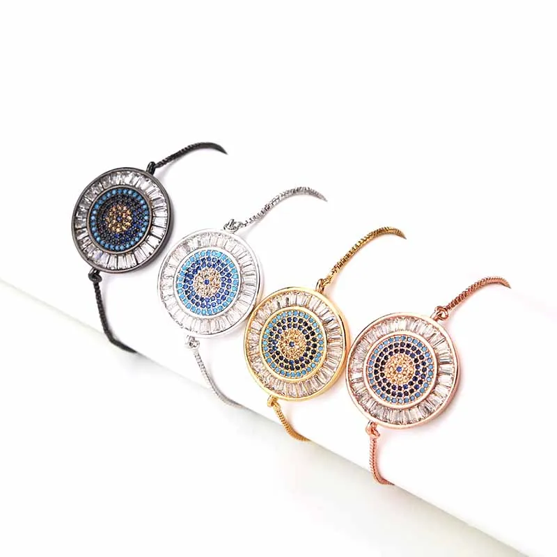 

1pc Micro Pave Zircon CZ Eye Charms Crystal Bracelet Femme Slider Chain Rose Gold Color Charm Bracelets Women Jewelry Gift