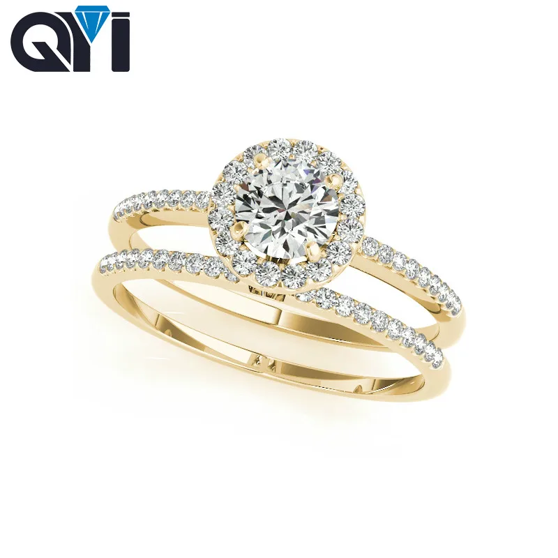 

QYI 925 sterling silver ring set Luxury Antique women 5A cubic zirconia halo bling Sparking wedding engagement Jewelry