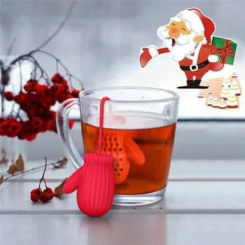 

Christmas Glove Infuser Silicone Loose Tea Strainer Filter Diffuser Xmas Gifts Tea Maker Device Tea Bag Leaf Herbal Filter Spice