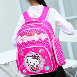 Сумка для начальной школы, рюкзаки hello kitty, 6-12 лет oldbag, 1-3-4 класс сумки для девочек, снижение веса рифленая двойная задняя Cas