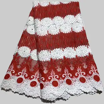 

Wine Red African Embroidered Tulle Lace Fabric 2019 African Tulle Lace With Rhinestones 5yards French Net Lace Fabric XS-002
