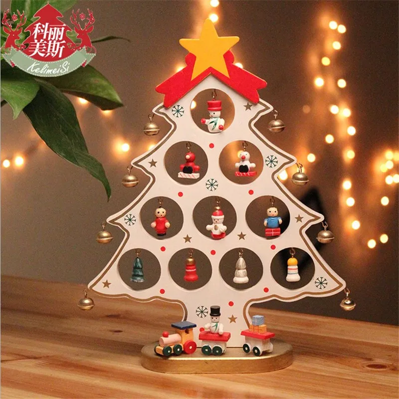 Christmas Gift 1pc mini table XMAS trees Decoration wood Christmas tree with ornament DIY Christmas