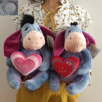 

Sitting height 28cm Original Eeyore Donkey Stuffed animals soft doll Eeyore Holding LOVE Heart Plush toys girl gift