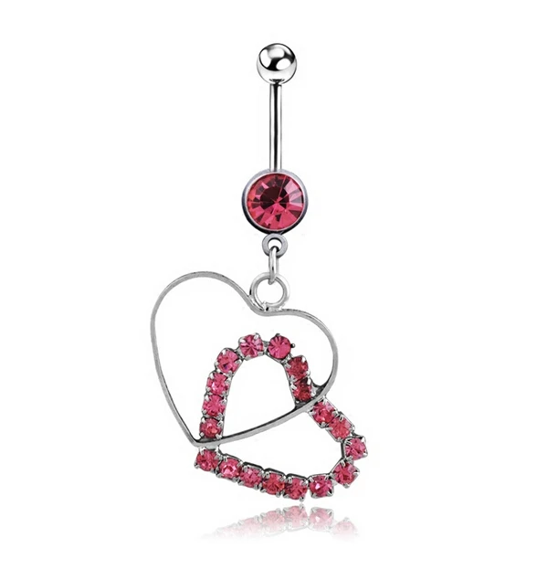 

Wholesale and retail Creative Style Double love Charm Rhinestone Body Piercing Jewelry Belly Button Ring Navel Jewelry