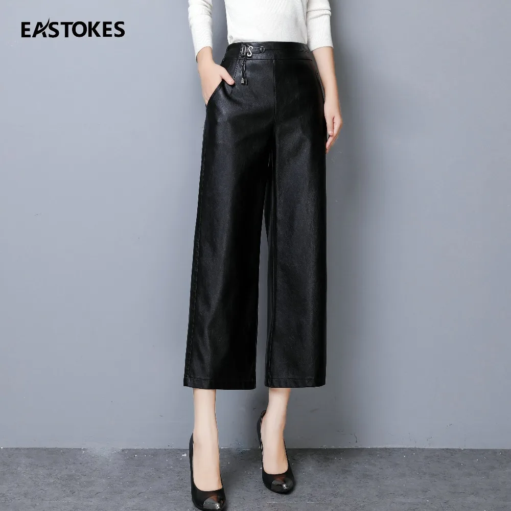 

EASTOKES 2018 Autumn Winter Women Leather Pants Faux Leather Ankle-length Pants Pencil Pants for Ladies Trousers