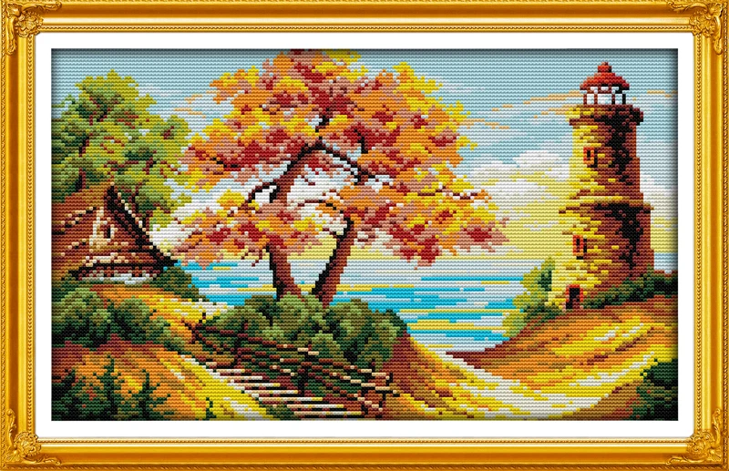 

The beach autumnal scenery DMC home decor Cross Stitch kits cotton 14ct white 11ct print embroidery DIY handmade needlework wall