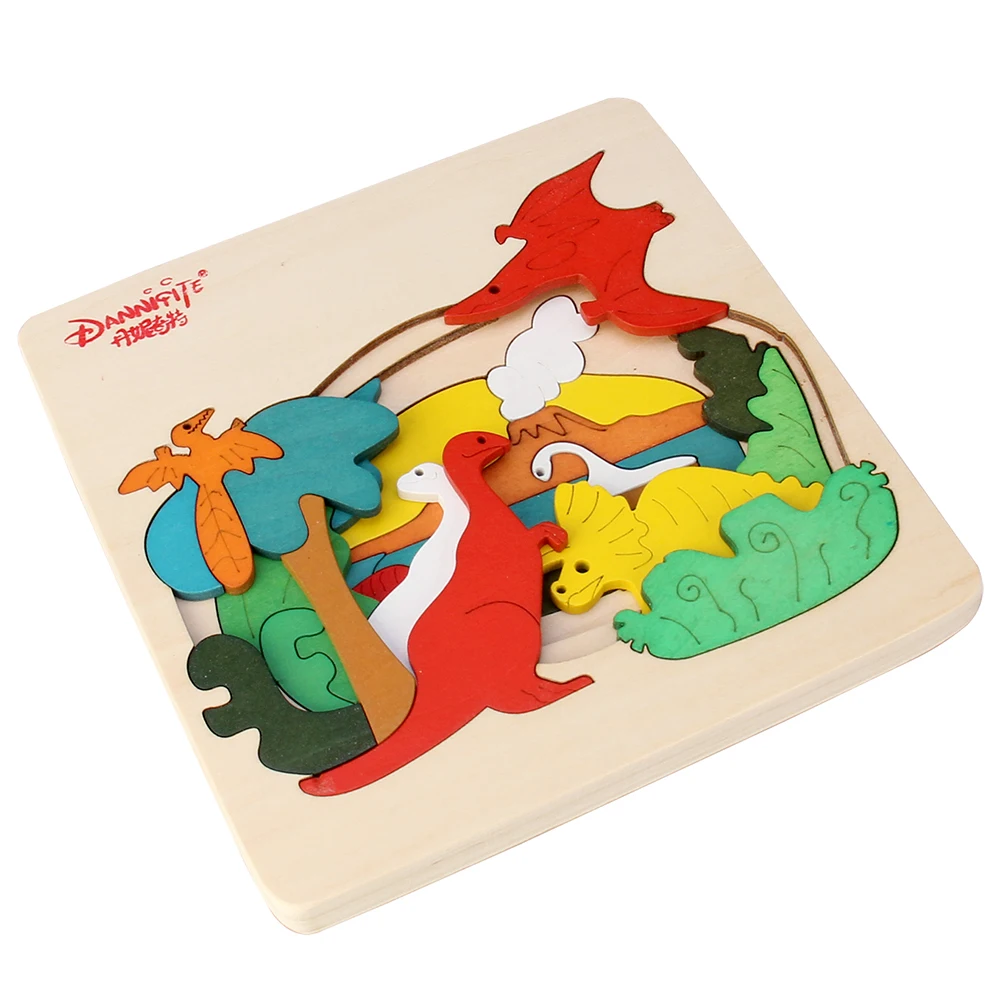 1 Piece Wooden Cartoon 3 Layers Puzzle Colorful Cartoon Animal Fun Kids Gift Early Educational Toy P0