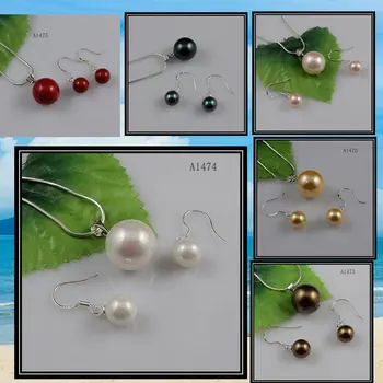 

Wholesale Elegant mixes color order AA Mother-of-pearl pendant & earring jewelry set free silvers necklace 6set/lot A1475a