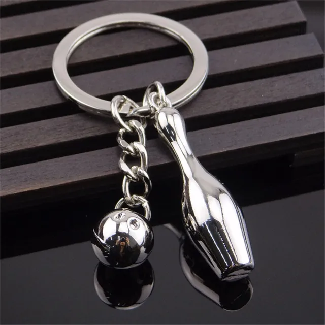 Cheap FREE shipping 10pcs/lot New Zinc Alloy Bowling Keychains Metal Sports Keyrings for Gifts
