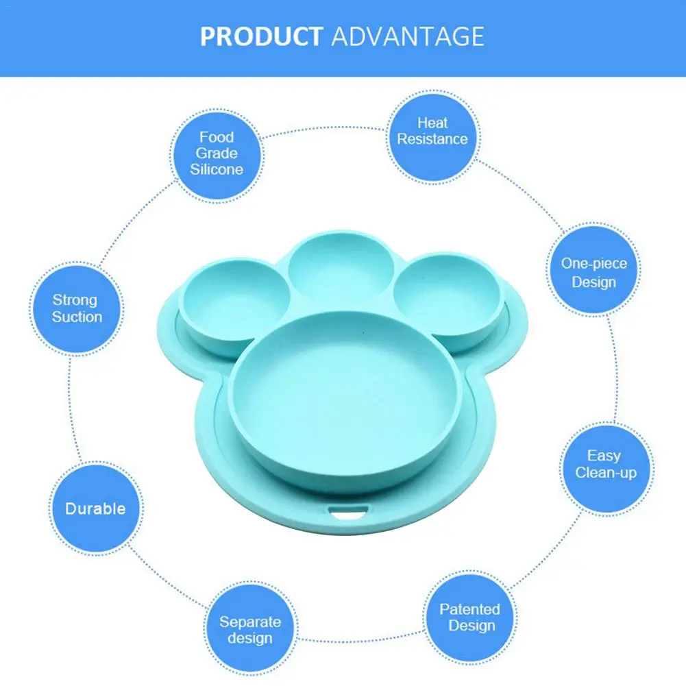 Детский Силиконовый поднос с мультяшным медведем, в форме лапы, Детские обеденные блюда, всасывающая детская обучающая посуда с присоской
