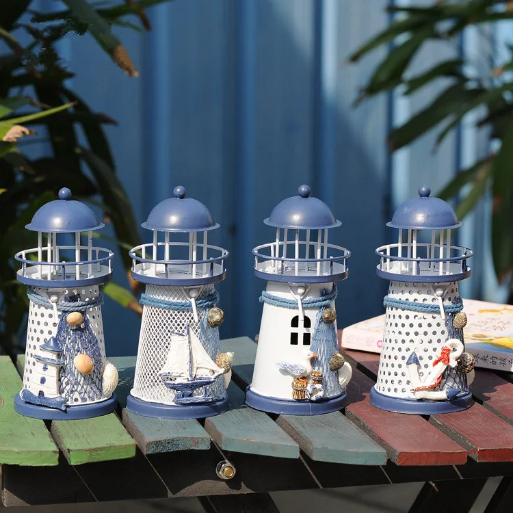 AIBEI NEW!Tin Lighthouse Candle holder 1PC Creative Mediterranean style