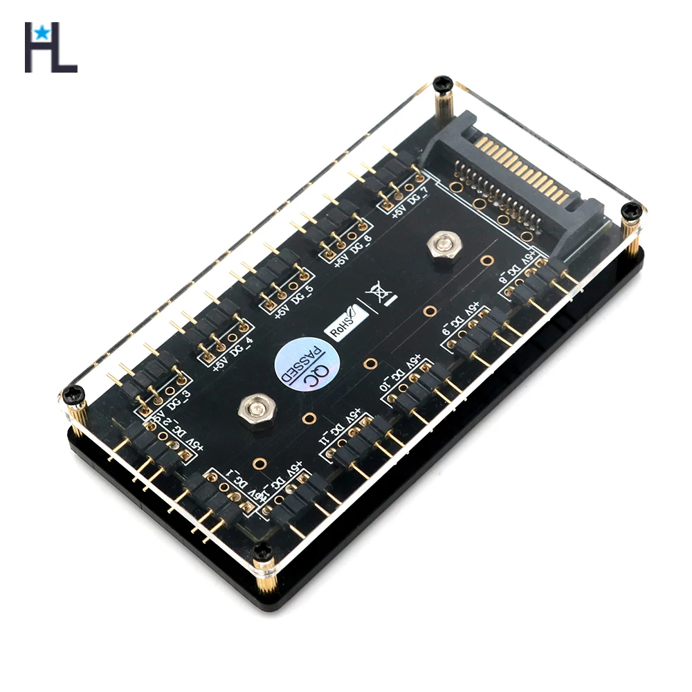

12 way 5V RGB LED Splitter Hub with PMMA Case and Magnetic standoff for ASUS/MSI 5V 3pin LED controller