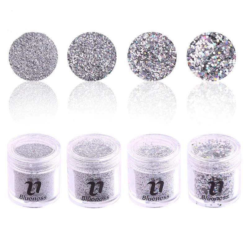 

4 Bottle/Set Argent Series Different Size Acrylic Hexagon Thin Laser Sequin For Nail Art Decoration DIY Nails Glitter BG089-1