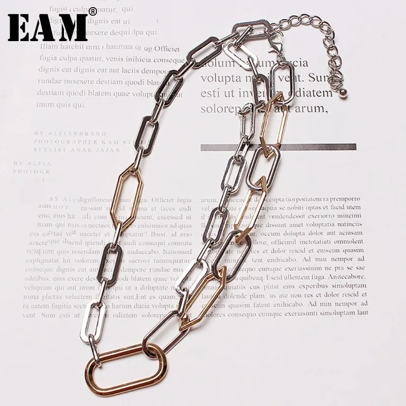 

[EAM] 2019 New Spring Summer Solid Color Metal Chain Split Joint Personality Necklace Women Fashion Tide All-match OA704