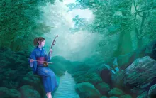 Wohnzimmer schlafzimmer hause wanddekoration stoff poster kunst kimono mädchen sitzt violine stream schmetterling natur