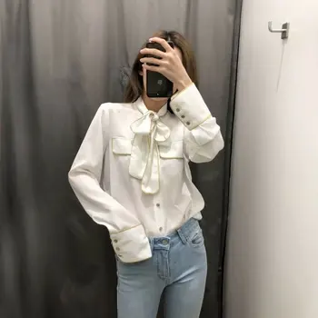 

2019 za trend women's tie bow collar causal office lady blouse shirts blouses shirts Womens Camisa Blusas Feminina Blouse