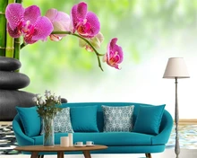 papel de parede Custom Wallpaper Stone and Orchid on Bamboo, 3D Photo Wallpaper Mural Bedroom Living Room TV Wall 3D Wallpaper photo wallpaper europe the united states wind retro old wooden box tv wall custom living room bedroom wallpaper mural