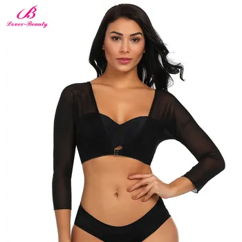 

Women's Both Side Wear Shapewear Tops Long Sleeve Slim Crop Top Shaper Body Seamless Arm Shape Underbust Mesh Shirt