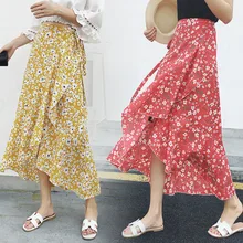 Женская юбка с принтом и аппликацией, асимметричные женские юбки, шифоновая юбка