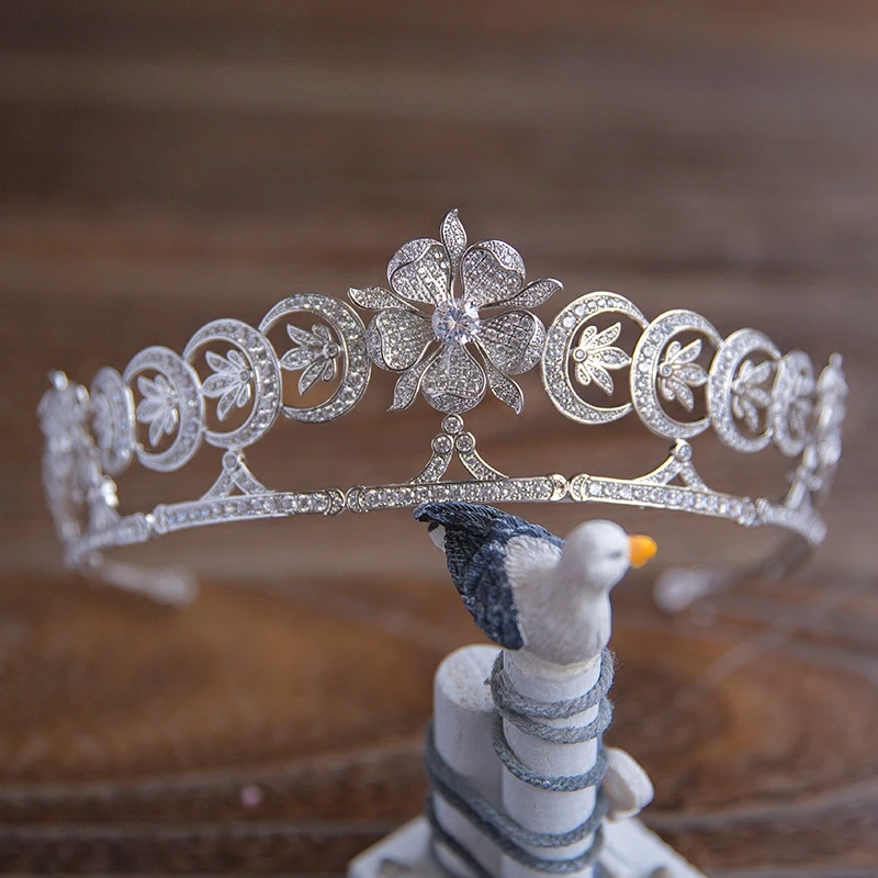 New Arrival European Brides Cubic Zirconia Flower Tiara Headpieces Evening Crystal Crown Hair Accessories