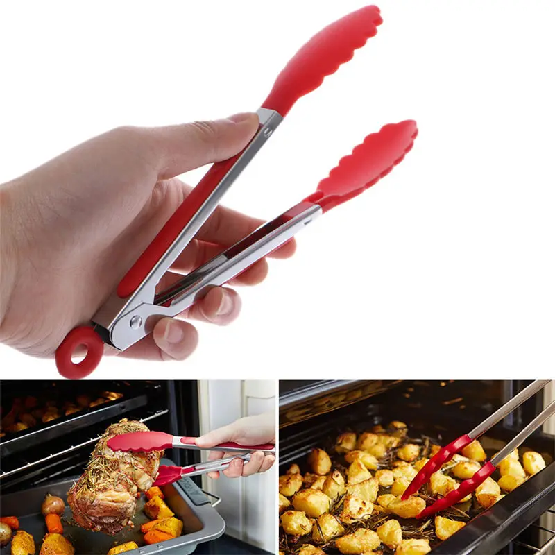 

7 inch Silicone Kitchen Cooking Salad Serving Barbecue Tongs Food Clip Cooking Tong Clamp Handle Kitchen Utensil BBQ Buffet Tool