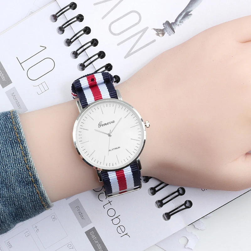 

Fashion luxury nylon quartz wristband watch women watches exquisite slim golden silver dial couple clock relogio masculino