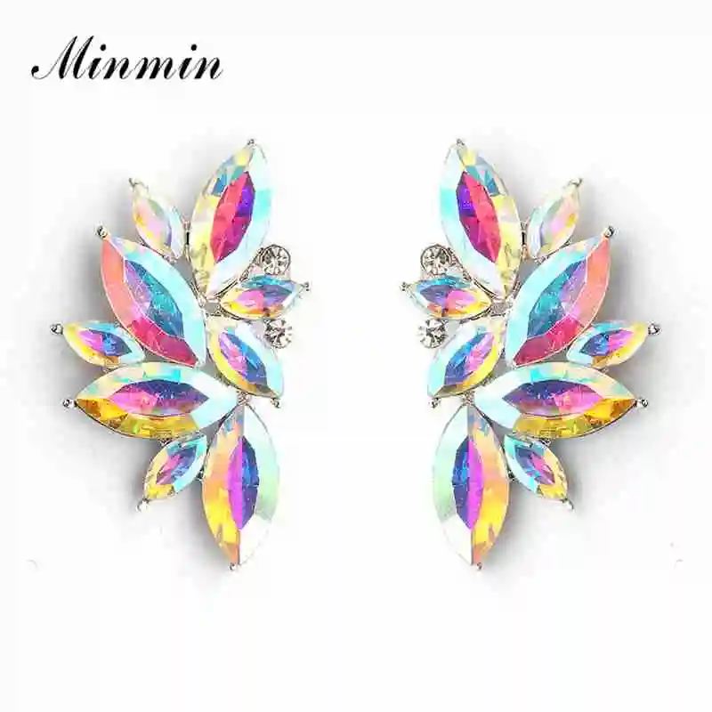 Minmin, 4 цвета, серьги-гвоздики с кристаллами в виде листьев для женщин, уникальные корейские маленькие черные стразы в виде цветка, серьги, модное ювелирное изделие, EH1433