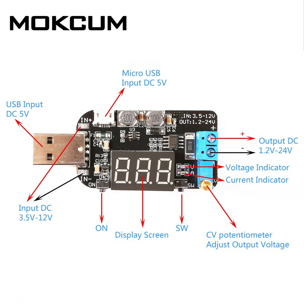 DC-DC, 5 В до 3,3 В, 9 В, 12 В, модуль адаптера питания, 3W, Регулируемый USB, понижающий модуль питания, понижающий повышающий преобразователь напряжения