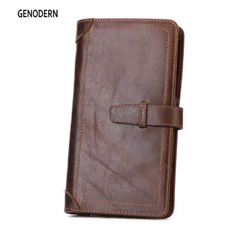 

GENODERN Genuine Leather Long Men Wallets Business Clutch Purse Organizer Wallets with Coin Purse Card Holder Male Phone Pocket