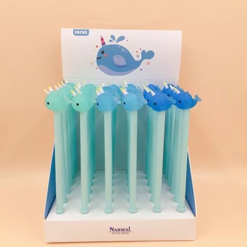 

4 Pcs/set Cartoon Sea Animal Narwal Whale Gel Pens 0.5mm Dolphin Black Ink Signature Pens for Writing Supplies Stationery Gift