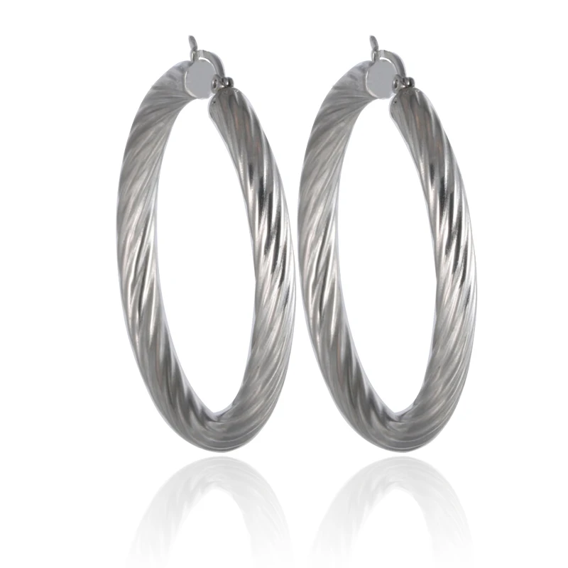 

E5149 Custom Silver Tone Stainless Steel Hoop Earrings Large Circle Twist Pattern Loop earring Classic Wedding Jewelry