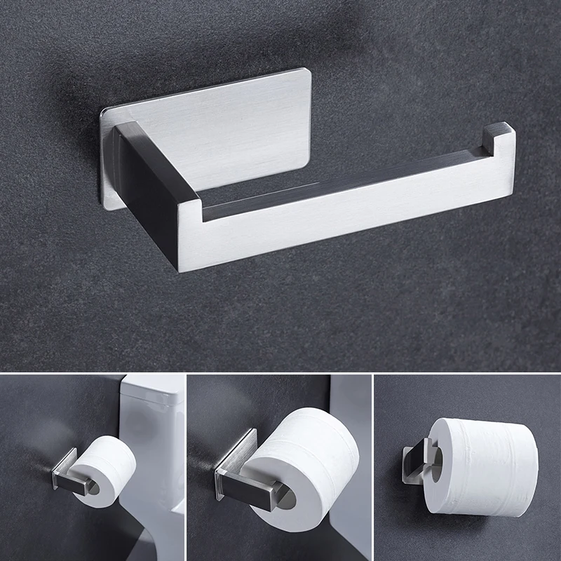 

1 Pc Toilet Roll Paper Holder Stainless Steel Repeatedly Washable Stick Hooks Rack Bathroom Wall Mounted Rack Storage Accessorie