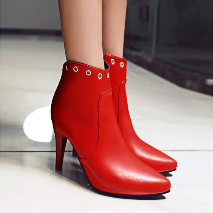 

Big Size 11 12 13 Fashionable British Wind Tip Fine-heeled High-heeled Wide-lap Side Zipper Metal Decorative Boots