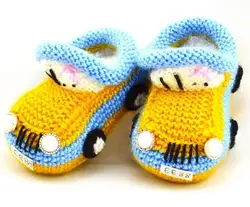 Новорожденных С изображением машины первые ходоки Обувь для младенцев Детские крючком вязать флис Для мальчиков ясельного возраста