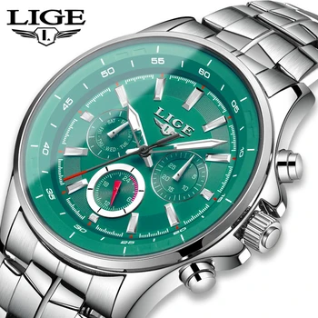 

LIGE Sport Men Watch Men Quartz Wristwatch Waterproof Shockproof Steel Band Black Army Male Clock Relogio Masculino Hodinky+BOX