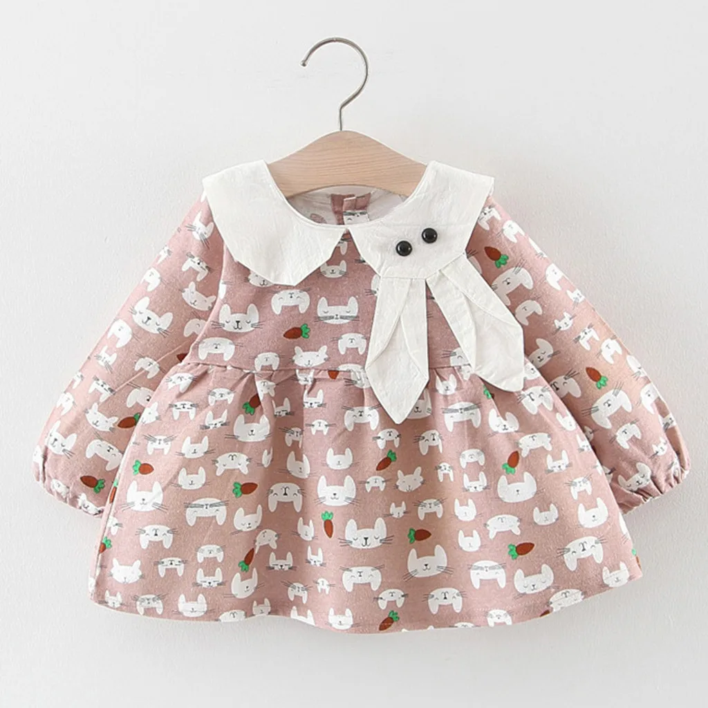 Платье для маленьких девочек осенняя одежда с длинными рукавами для маленьких девочек, милый узор в виде кролика, платья принцессы, одежда, robe fille - Color: C