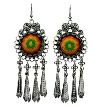 

MYTHIC AGE Vintage Bohemia Embroidery Sun flower Long Tassel Drop Dangle Earrings For Women New Jewelry