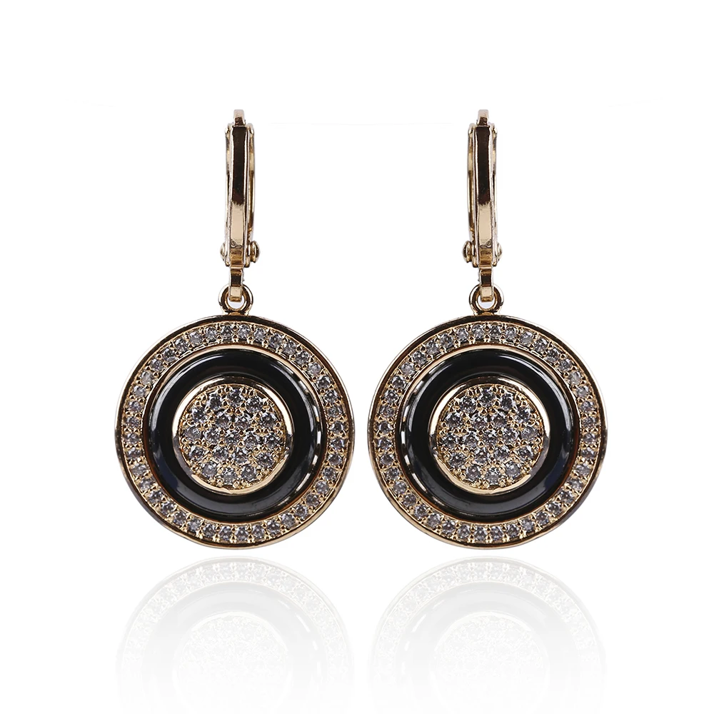 

Long Dangling Earrings for women Round Micro Wax Inlay Natural Zircon Ceramic 585 Rose Gold Women Wedding Fine Jewelry