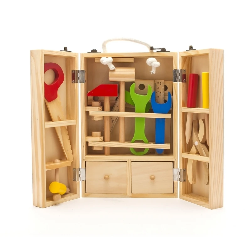 赤ちゃんの早期教育木製建設玩具多機能大工ツールボックスキット