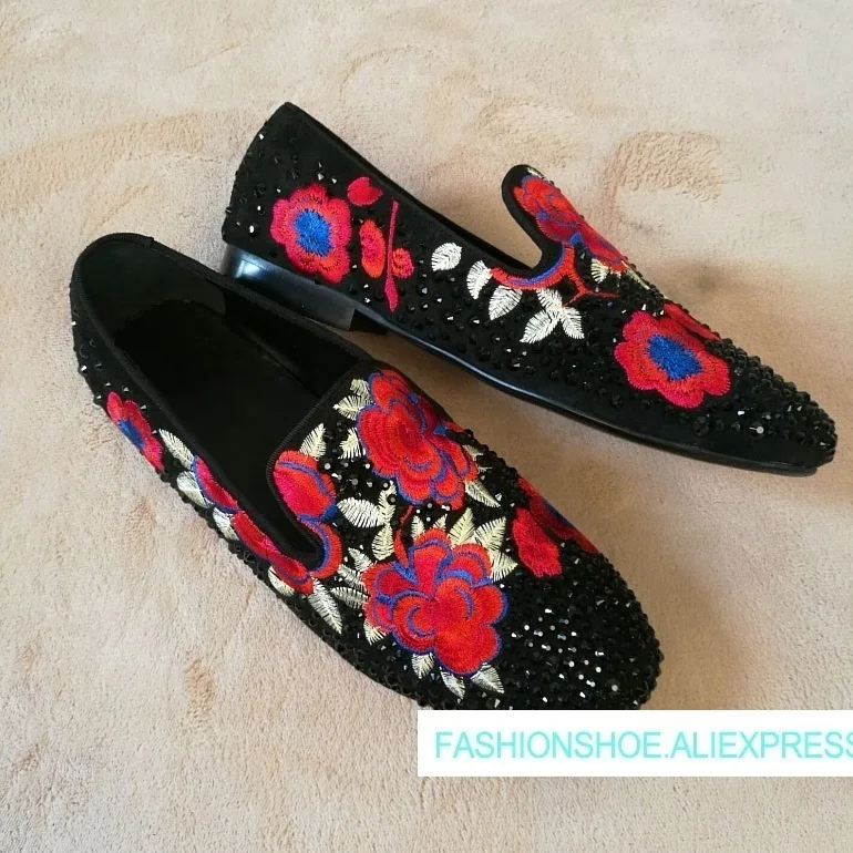 

2018 Hot Spring Summer Shoes Woman Shallow Slip On Loafers Cow Suede Lazy Crystal Embroider Flats Design Woman Shoes Tide Flats