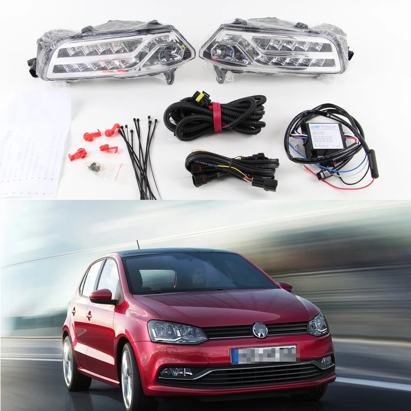 

2pcs High quality LED Daytime Running Light DRL with turn signals For New VW Polo 2014-2015