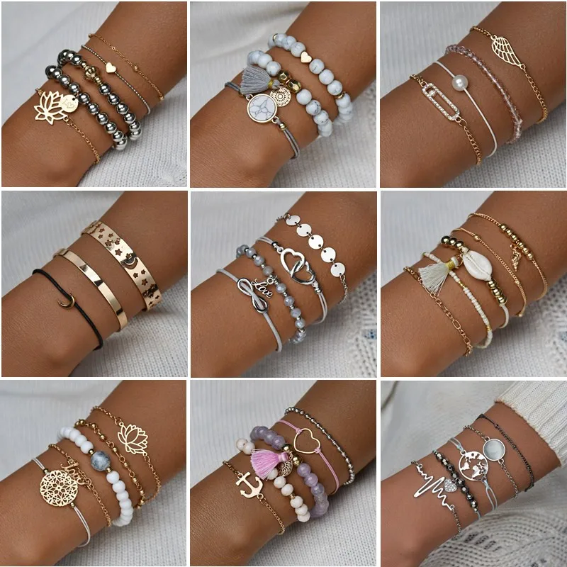 

Terreau Kathy 4 Pcs/ Set Classic Arrow Shell Round Crystal Multilayer Adjustable Open Bracelet Set Women Fashion Party Jewelry