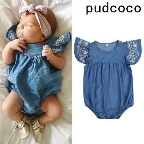 

Flying Sleeve Baby Clothing Newborn Baby Girls Denim Romper Jumpsuit Outfits Sunsuit Clothes 0-24M