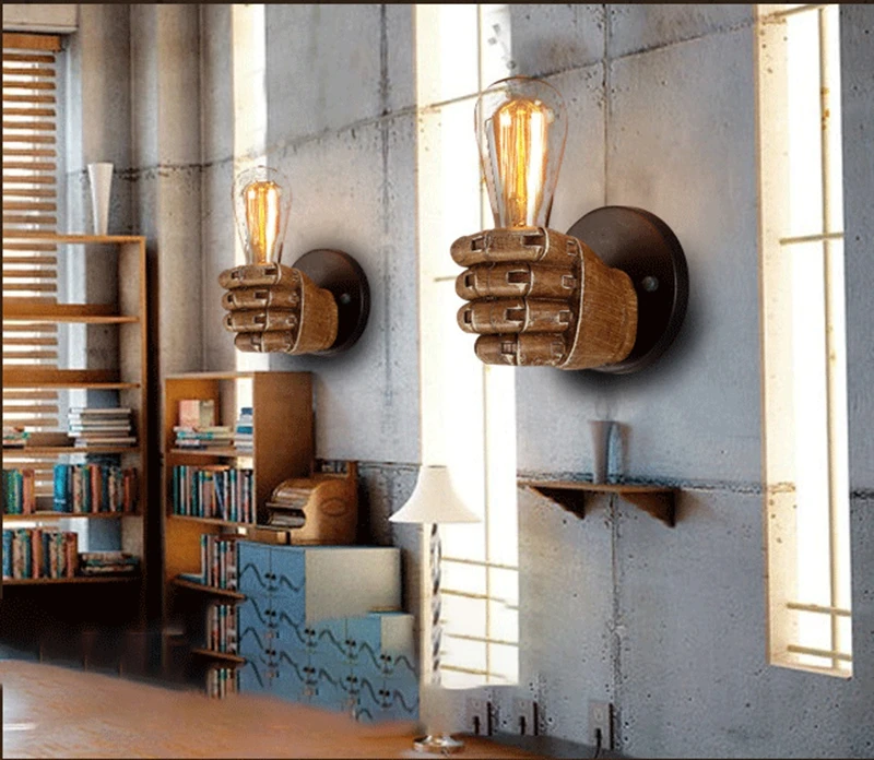 Retro Resin Right  Left Hand Fist Wall Lamp Loft Wind Novelty Cafe Bar Foyer Study Dining Room Home Decoration Lights Fixtures (1)