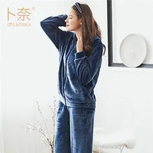 GRLBOBRA, зимние женские фланелевые пижамы, наборы, модные, дамские, на молнии, с длинным рукавом, трикотажные, одноцветные, пижамы, костюм, 2 шт, домашняя одежда