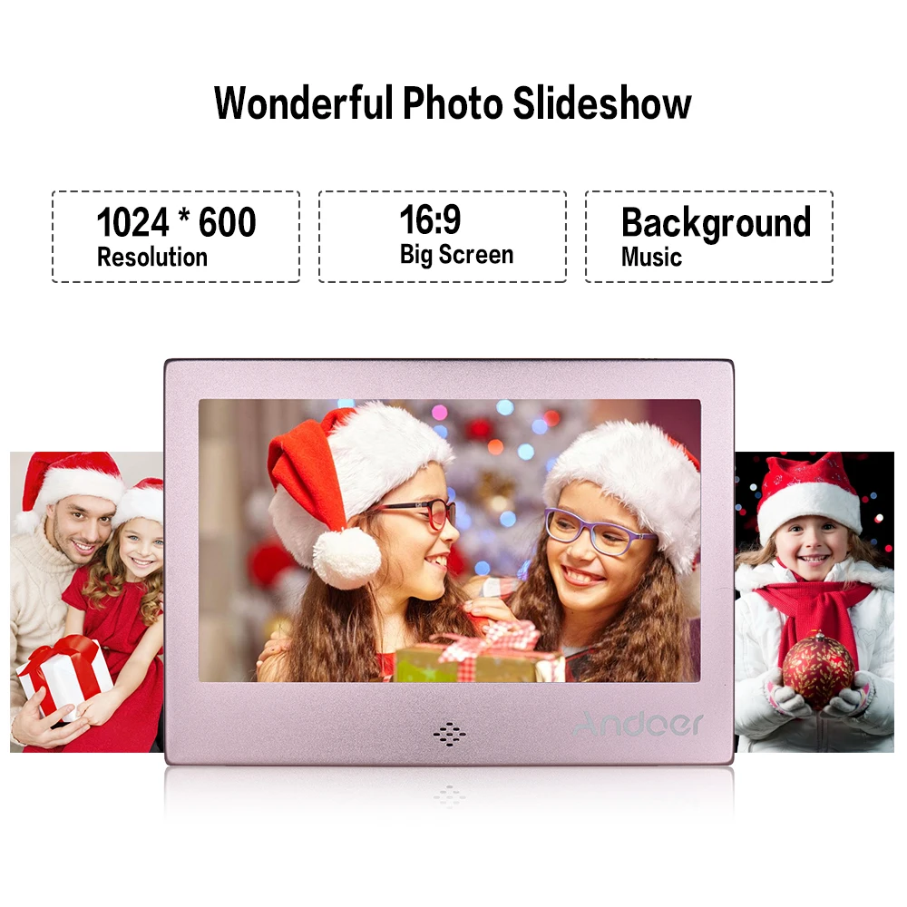 Andoer " светодиодный цифровой фоторамка 720P видео/музыка/календарь/часы/TXT плеер 1024*600 разрешение металлическая рамка с пультом дистанционного управления